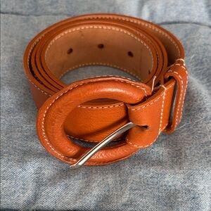 Furla Light Brown Leather Belt with Silver & Leather Buckle